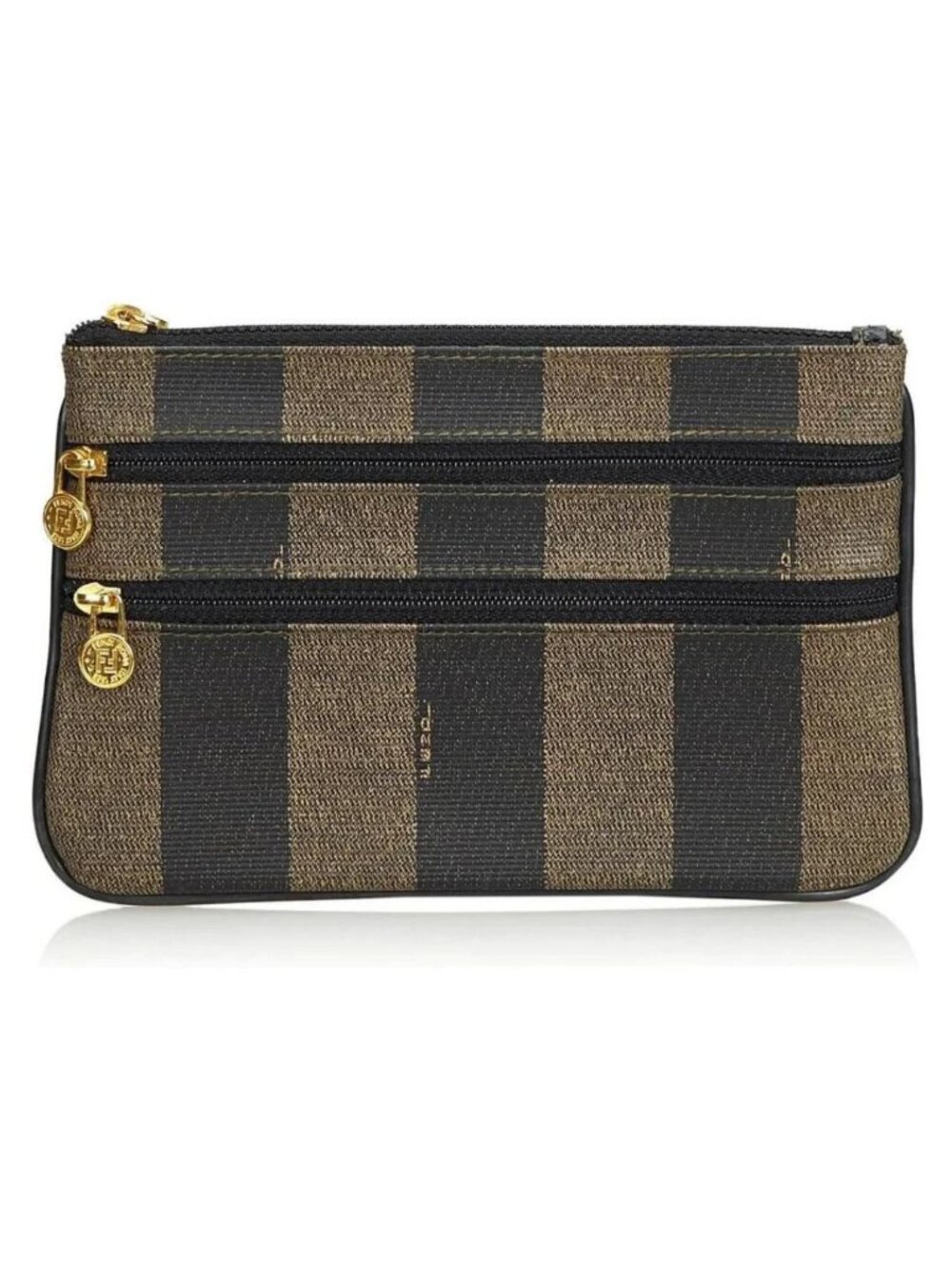 Fendi Vintage Pequin Multi-zipper Canvas Striped Zucca Pouch Clutch